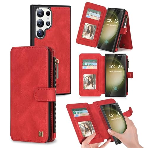 Yidai-Silu Hülle für Samsung Galaxy S23 Ultra 2-in-1 LederhülleAbnehmbarer Geldbörse Magnetisches Wallet Case Kartenfächern Kabelloses Laden Reißverschluss Tasche Stoßfestes Klapphülle Cover - Rot Yidai-Silu Hülle für Samsung Galaxy S23 Ultra 2-in-1 LederhülleAbnehmbarer Geldbörse Magnetisches Wallet Case Kartenfächern Kabelloses Laden Reißverschluss Tasche Stoßfestes Klapphülle Cover - Rot von Yidai-Silu