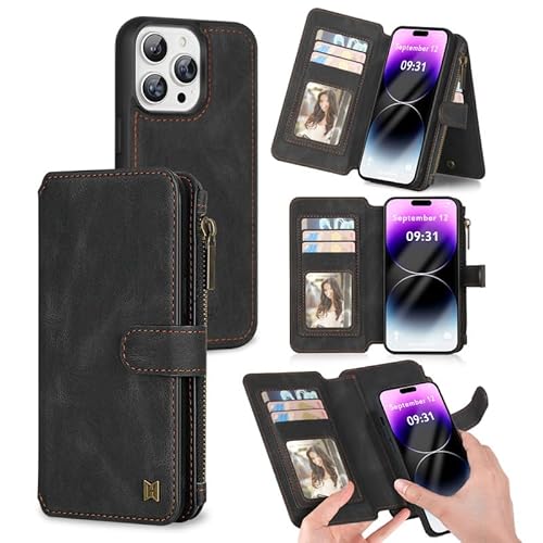 Yidai-Silu Hülle für iPhone 14 Pro 2-in-1 LederhülleAbnehmbarer Geldbörse Magnetisches Wallet Case Kartenfächern Kabelloses Laden Reißverschluss Tasche Stoßfestes Klapphülle Cover - Schwarz Yidai-Silu Hülle für iPhone 14 Pro 2-in-1 LederhülleAbnehmbarer Geldbörse Magnetisches Wallet Case Kartenfächern Kabelloses Laden Reißverschluss Tasche Stoßfestes Klapphülle Cover - Schwarz von Yidai-Silu
