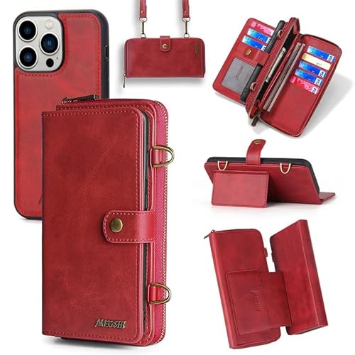 Yidai-Silu für iPhone 15 Pro Max Wallet Case 【3 in 1 Abnehmbar Geldbeutel, Mutil-Funktion】 Magnet Hülle PU Leder Etui Flip Cover Brieftasche Geldbörse für iPhone 15 Pro Max 6,7" -Rot von Yidai-Silu