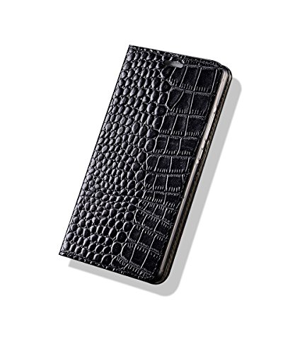 Yidai-Silu iPhone 12 Echt Leder Flip Hülle, 【Luxuriös Krokodil Muster, Business】 Handy Tasche Wallet Case Schutz Cover für iPhone 12 6,1 Zoll - Alligator Schwarz von Yidai-Silu