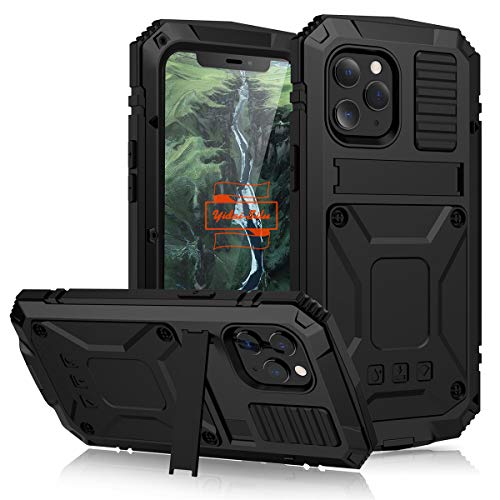 Yidai-Silu iPhone 12 Pro Max 360 Grad Militärstandard Hülle IP-54 Outdoor Hybrid Schutzhülle wasserdichte Stoßfest Metal Case Cover + Displayschutz für iPhone 12 Pro Max 6,7" - Schwarz von Yidai-Silu