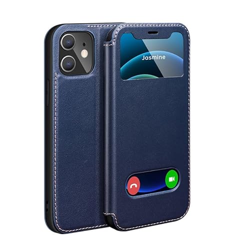 Yidai-Silu iPhone 13 Echtleder Hülle 【Sichtfenster, Standfunktion, Magnetverschluss】 Flip Case Schutz Tasche Etui Handy Cover Schutzhülle für Apple iPhone 13 - Blau von Yidai-Silu