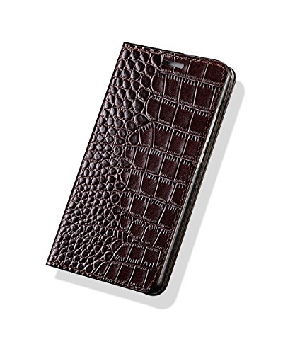 Yidai-Silu iPhone 13 Mini Echt Leder Flip Hülle, 【Luxuriös Krokodil Muster, Business】 Handy Tasche Wallet Case Schutz Cover für iPhone 13 Mini 5,4" - Alligator Dunkelbraun von Yidai-Silu