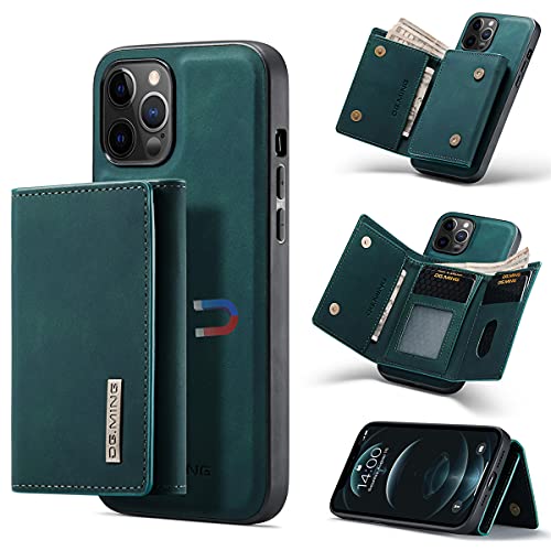 Yidai-Silu iPhone 13 Mini Leder Schutz Hülle 【2 in 1 Abnehmbar, Viele Fächer, Standfunktion】 Magnet Tasche Geldbeutel Back Case mit PU Wallet für iPhone 13 Mini 5,4" - Grün von Yidai-Silu