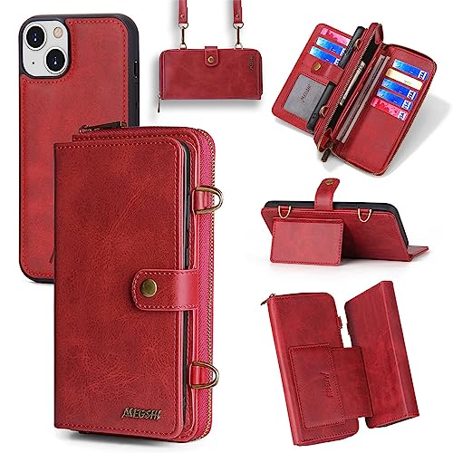 Yidai-Silu iPhone 14 Plus Wallet Case 【3 in 1 Abnehmbar Geldbeutel, Mutil-Funktion】 Magnet Hülle PU Leder Etui Flip Cover Brieftasche Geldbörse für iPhone 14 Plus 6,7" -Rot von Yidai-Silu