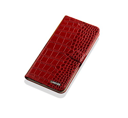 Yidai-Silu iPhone 14 Pro Max Echt Leder Flip Hülle 【Magnet, Krokodiltextur, Ständer】 Geldbörse Tasche Handy Cover Wallet Case für iPhone 14 Pro Max 6,7" - Magnet Alligator Rot von Yidai-Silu