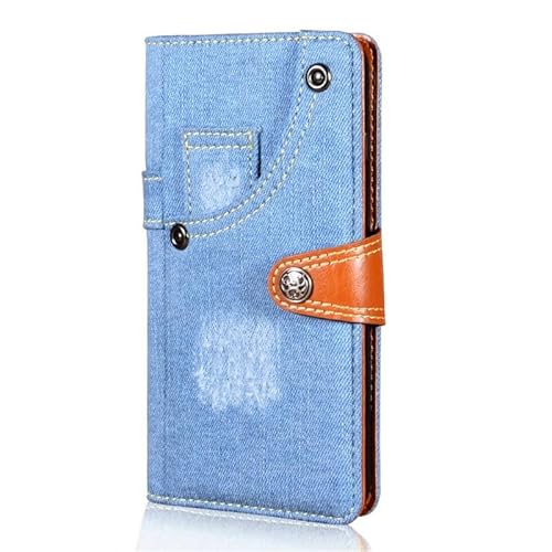 Yidai-Silu iPhone 14 Pro Max Jeans Leder Case 【Cowboy Style, Retro Mashup, Standfunktion】 Handy Tasche Stoßfest Cover Schutzhülle Geldbörse Etui für iPhone 14 Pro Max 6,7" - Hellblau von Yidai-Silu