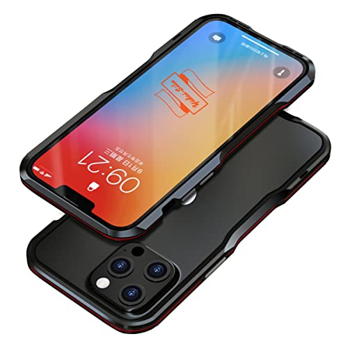 Yidai-Silu iPhone 14 Pro Max Metall Bumper 【Fechter Serie, Ergonomischer Griff, Auffällige Farbe】 Alu Rahmen Cover Case Stoßfänger Schutz Hülle für iPhone 14 Pro Max 6,7" - Schwarz&Rot von Yidai-Silu