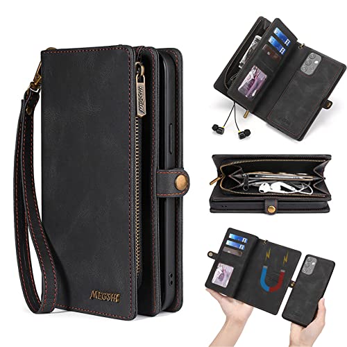 Yidai-Silu iPhone 15 Pro Max Handyhülle 【2 in 1 Abnehmbar, Handband, Standfunktion】 Wallet Case Magnet Etui PU Leder Hülle Flip Book Cover Geldbörse für iPhone 15 Pro Max 6,7" - Schwarz von Yidai-Silu