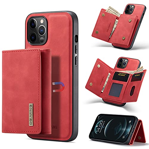 Yidai-Silu iPhone 15 Pro Max Leder Schutz Hülle 【2 in 1 Abnehmbar, Viele Fächer, Standfunktion】 Magnet Tasche Geldbeutel Back Case mit PU Wallet für iPhone 15 Pro Max 6,7" - Rot von Yidai-Silu