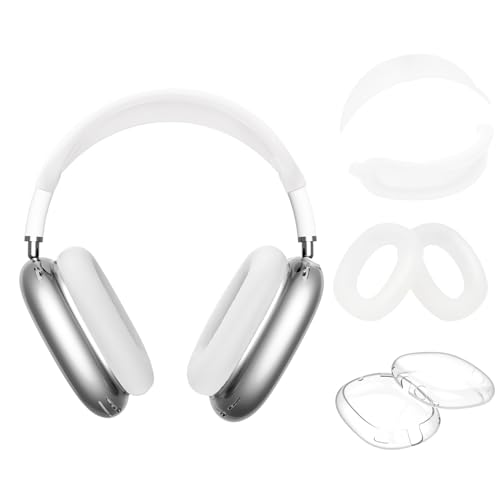 4 Stück Silikon-Schutzhüllen + TPU-Ohrpolster-Schutzhülle + Kopfbügel-Stirnbandabdeckung für Apple AirPods Max Kopfhörer, Zubehör für Apple AirPods Max(Transparent) von YieJoya