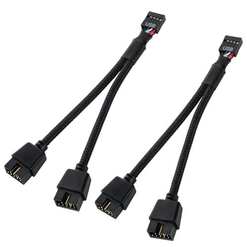 YieJoya 2 Pack USB 2.0 9-Pin-Buchse zu Dual-Verlängerungskabel 9-Pin-Stecker, Nylon-Geflecht Mainboard Usb Splitter für Computer interne Motherboard - schwarz von YieJoya