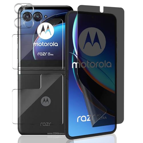 Yieehhow [1+2+2 Stück] Schutzfolie für Motorola Moto Razr 40 Ultra, Anti-Spy Weich TPU Folie und Kameraschutz und Äußerer Bildschirm Panzer Schutz Glas, Displayschutzfolie für Moto Razr 40 Ultra von Yieehhow