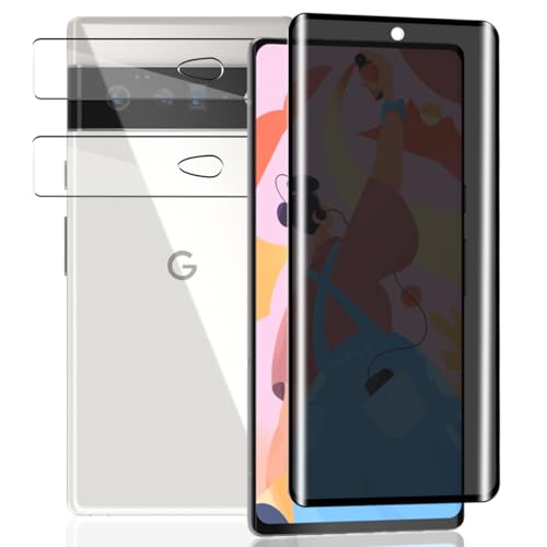Yieehhow Sichtschutz Schutzfolie für Google Pixel 6 Pro Panzerglas, [1 Stück] 9H Härte Anti-Spy Schutzglas und [2 Stück] Kameraschutz Panzer Schutz Glas, Privacy Panzerfolie für Google Pixel 6 Pro von Yieehhow