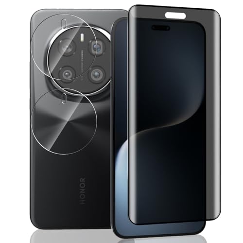 Yieehhow Sichtschutz Schutzfolie für Honor Magic 7 Pro Panzerglas, [1 Stück] 9H Härte Anti-Spy Schutzglas und [2 Stück] Kameraschutz Panzer Schutz Glas, Privacy Panzerfolie für Honor Magic 7 Pro von Yieehhow