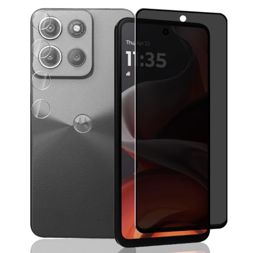 Yieehhow Sichtschutz Schutzfolie für Motorola Moto G15 Panzerglas, [1 Stück] 9H Härte Anti-Spy Schutzglas und [2 Stück] Kameraschutz Panzer Schutz Glas, Privacy Panzerfolie für Moto G15 von Yieehhow