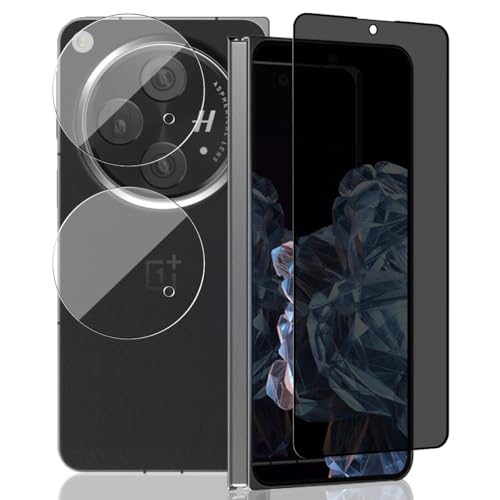 Yieehhow Sichtschutz Schutzfolie für OnePlus Open Panzerglas, [1 Stück] 9H Härte Anti-Spy Schutzglas und [2 Stück] Kameraschutz Panzer Schutz Glas, Privacy Panzerfolie für OnePlus Open von Yieehhow