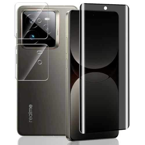 Yieehhow Sichtschutz Schutzfolie für Realme GT 7 Pro Panzerglas, [1 Stück] 9H Härte Anti-Spy Schutzglas und [2 Stück] Kameraschutz Panzer Schutz Glas, Privacy Panzerfolie für Realme GT 7 Pro von Yieehhow