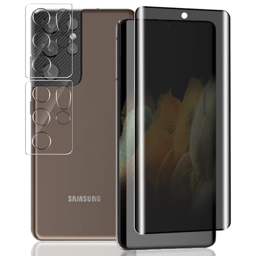 Yieehhow Sichtschutz Schutzfolie für Samsung Galaxy S21 Ultra Panzerglas, [2 Stück] Kameraschutz Panzer Schutz Glas und [1 Stück] 9H Anti-Spy Schutzglas, Bläschenfrei Panzerfolie für Galaxy S21 Ultra von Yieehhow