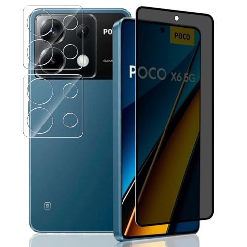 Yieehhow Sichtschutz Schutzfolie für Xiaomi Poco X6 5G Panzerglas, [1 Stück] 9H Härte Anti-Spy Schutzglas und [2 Stück] Kameraschutz Panzer Schutz Glas, Privacy Panzerfolie für Xiaomi Poco X6 5G von Yieehhow