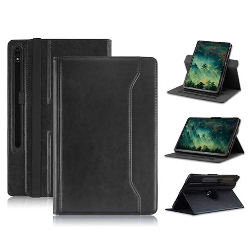 Yiernuo Hülle Kompatibel mit Tablet Samsung Galaxy Tab S9 FE Plus S9 Plus S8 Plus S7 FE S7 Plus 12.4 Zoll, Schutzhülle 360° Drehbarer Ständer PU-Leder für Galaxy Tab S9 FE+ S9 + S8+ S7+12.4,Schwarz von Yiernuo