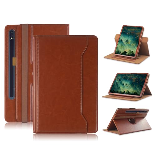 Yiernuo Hülle Kompatibel mit Tablet Samsung Galaxy Tab S9 FE Plus S9 Plus S8 Plus S7 FE S7 Plus 12.4 Zoll, Schutzhülle 360° Drehbarer Ständer PU-Leder für Galaxy Tab S9 FE+ S9 + S8+ S7+12.4,Braun von Yiernuo