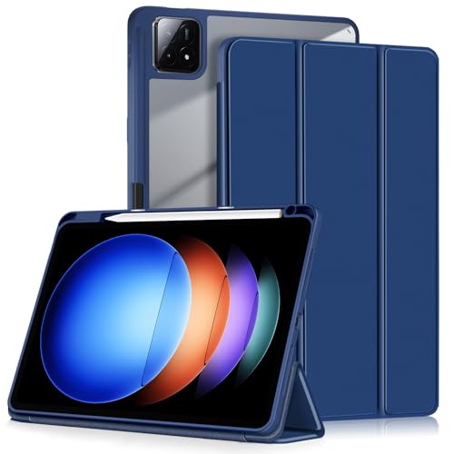 Yiernuo Hülle für Xiaomi Pad 6S Pro 12.4 Zoll 2024 Tablet, Ultradünn Schutzhülle mit Translucent Rückseite mit Auto Schlaf/Wach Funktion,Dunkelblau von Yiernuo
