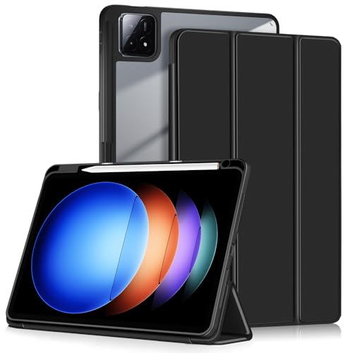 Yiernuo Hülle für Xiaomi Pad 6S Pro 12.4 Zoll 2024 Tablet, Ultradünn Schutzhülle mit Translucent Rückseite mit Auto Schlaf/Wach Funktion,Schwarz von Yiernuo
