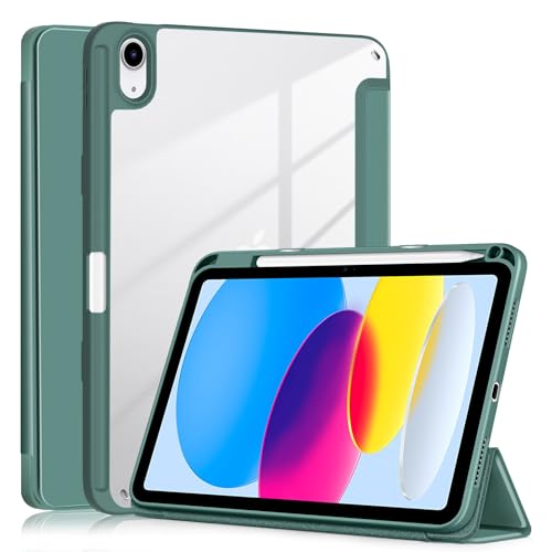 Yiernuo Hülle für iPad 10. Generation 2022 10,9 Zoll,Weiches TPU Smart Case mit Transparenter Rückseitenschale Schutzhülle Kompatibel mit ipad 10th Gen,Dunkelgrün von Yiernuo