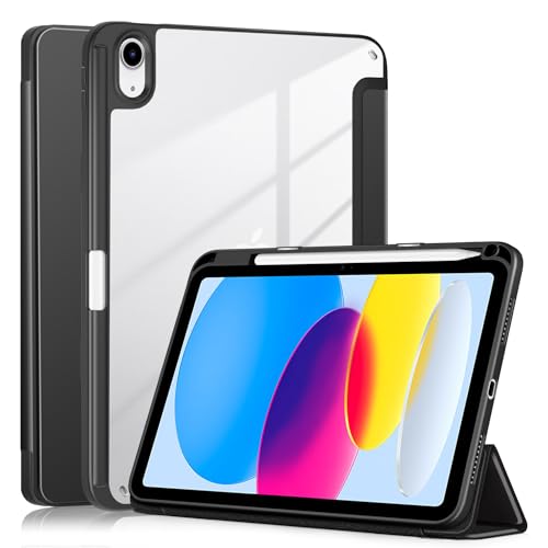 Yiernuo Hülle für iPad 10. Generation 2022 10,9 Zoll,Weiches TPU Smart Case mit Transparenter Rückseitenschale Schutzhülle Kompatibel mit ipad 10th Gen,Schwarz von Yiernuo