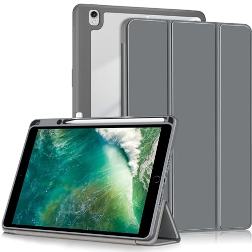 Yiernuo Hülle für iPad 9 8 7 Generation 10.2 Zoll 2021 2020 2019,iPad Air 3 Generation 10.5 2019, iPad Pro 10.5 2017，Stoßfest Schutzhülle mit Auto Schlaf/Wach Und Stifthalter,Grau von Yiernuo