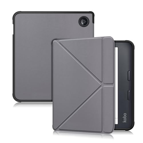 Yiernuo Weiches TPU Hülle Kompatibel Kobo Libra Colour 2024/Libra 2 2021/Vision 6 2021 7 Zoll eReader Schutzhülle mit Ständer Funktion,Grau von Yiernuo