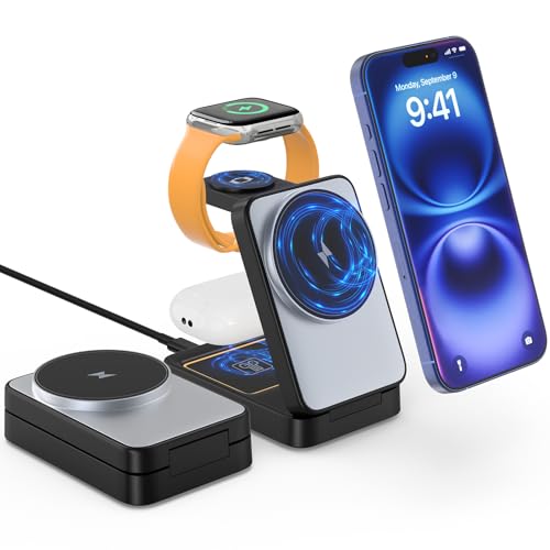 3 in 1 Magnetische Ladestation für Apple Geräte, Kabelloses Ladegerät mit MagSafe, Faltbar Induktive Wireless Charger für iPhone 16e/15 Plus/14 Pro Max/13 mini/12,iWatch Ultra/10/9/8/7/6/SE/5,AirPods 3 in 1 Magnetische Ladestation für Apple Geräte, Kabelloses Ladegerät mit MagSafe, Faltbar Induktive Wireless Charger für iPhone 16e/15 Plus/14 Pro Max/13 mini/12,iWatch Ultra/10/9/8/7/6/SE/5,AirPods von Yievis