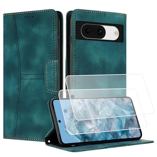 Yihaoyard Handyhülle für Google Pixel 8a - Wallet Case mit 2 Kartenslots, 1 Geldfach und magnetischem Verschluss - Stoß- und Sturzsichere Schutzhülle mit integriertem Ständer (Grün) von Yihaoyard