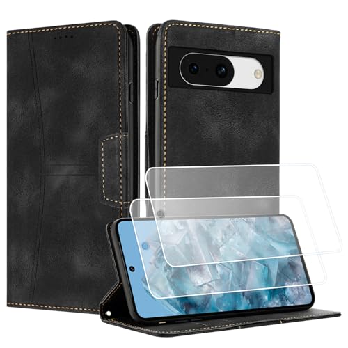 Yihaoyard Handyhülle für Google Pixel 8a - Wallet Case mit 2 Kartenslots, 1 Geldfach und magnetischem Verschluss - Stoß- und Sturzsichere Schutzhülle mit integriertem Ständer (Schwarz) von Yihaoyard