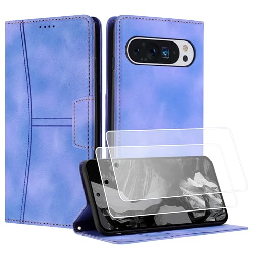 Yihaoyard Handyhülle für Google Pixel 9 Pro XL mit Displayschutzfolie mit Standfunktion Kartenhalter Magnetverschluss Schutzhülle Premium PU Wallet Leder Clip Flip Phone Case (Lavendel) von Yihaoyard