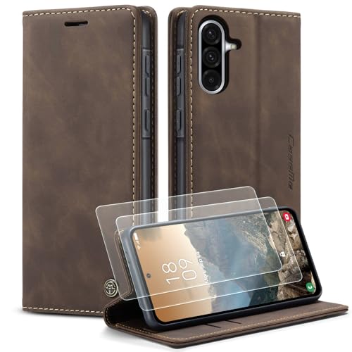 Yihaoyard Handyhülle für Samsung Galaxy A36 5G Premium Lederhülle Handytasche mit Magnet Kartenhalter Standfunktion Flip Case für Samsung Galaxy A36-2 Schutzfolie (Kaffee) von Yihaoyard