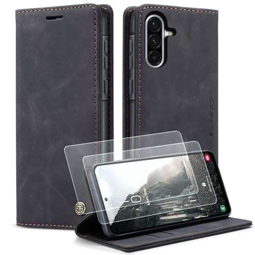 Yihaoyard Handyhülle für Samsung Galaxy A36 5G Premium Lederhülle Handytasche mit Magnet Kartenhalter Standfunktion Flip Case für Samsung Galaxy A36-2 Schutzfolie (Schwarz) von Yihaoyard