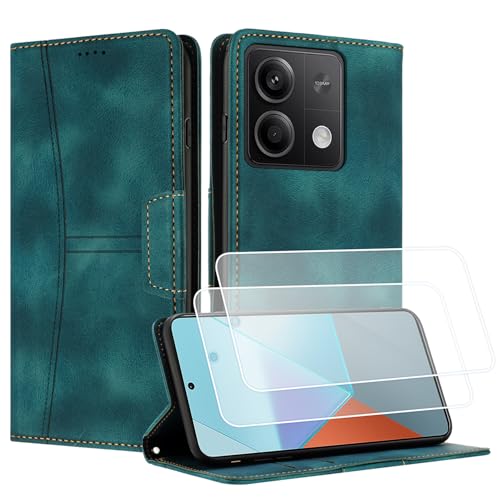 Yihaoyard Handyhülle für Xiaomi Redmi Note 13 4G, Leder Flip Case [Kartenschlitz][Geldschlitz] Wallet Schutzhülle, Klappbarer Ständer Magnetverschluss Handytasche (Grün) von Yihaoyard