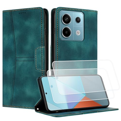 Yihaoyard Handyhülle für Xiaomi Redmi Note 13 Pro 5G Premium Lederhülle Handytasche mit Magnet Kartenhalter Standfunktion Flip Case für Xiaomi Redmi Note 13 Pro 5G - 2 Panzerglas (Grün) von Yihaoyard