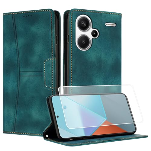 Yihaoyard Handyhülle für Xiaomi Redmi Note 13 Pro Plus 5G Premium Lederhülle Handytasche mit Magnet Kartenhalter Standfunktion Flip Case für Xiaomi Redmi Note 13 Pro Plus 5G - 1 Panzerglas (Grün) von Yihaoyard