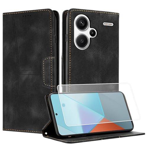 Yihaoyard Handyhülle für Xiaomi Redmi Note 13 Pro Plus 5G Premium Lederhülle Handytasche mit Magnet Kartenhalter Standfunktion Flip Case für Xiaomi Redmi Note 13 Pro Plus 5G - 1 Panzerglas (Schwarz) von Yihaoyard