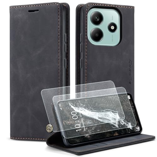 Yihaoyard Handyhülle für Xiaomi Redmi Note 14 5G (Nicht für 4G) Premium Lederhülle Handytasche mit Magnet Kartenhalter Standfunktion Flip Case für Xiaomi Redmi Note 14 5G - 2 Schutzfolie (Schwarz) von Yihaoyard