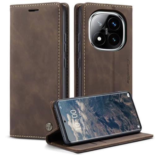 Yihaoyard Handyhülle für Xiaomi Redmi Note 14 Pro 5G [Nicht für 4G]/Xiaomi Redmi Note 14 Pro Plus 5G Premium Lederhülle Handytasche mit Magnet Kartenhalter Standfunktion Flip Case (Kaffee) von Yihaoyard