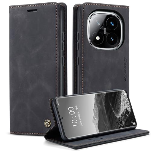 Yihaoyard Handyhülle für Xiaomi Redmi Note 14 Pro 5G [Nicht für 4G]/Xiaomi Redmi Note 14 Pro Plus 5G Premium Lederhülle Handytasche mit Magnet Kartenhalter Standfunktion Flip Case (Schwarz) von Yihaoyard