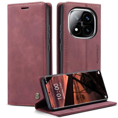 Yihaoyard Handyhülle für Xiaomi Redmi Note 14 Pro 5G [Nicht für 4G]/Xiaomi Redmi Note 14 Pro Plus 5G Premium Lederhülle Handytasche mit Magnet Kartenhalter Standfunktion Flip Case (Weinrot) von Yihaoyard