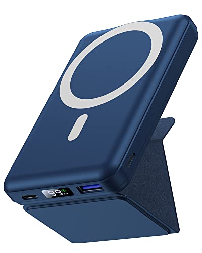 Wireless Power Bank, Yiisonger 10000mAh Faltbarer Magnetische Powerbank Mini PD 22.5W Schnellladen mit LED Display, Akkupack Kompatibel mit MagSafe für iPhone 14/13/12 Pro/Pro Max/Plus/Mini (Blau) von Yiisonger