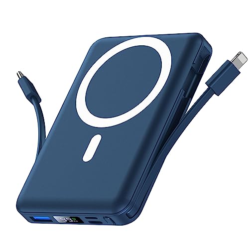 Yiisonger Magsafe Powerbank 10000mAh, Wireless Magnetische Powerbank 22.5W PD Schnelles Laden mit LED-Display und USB-C Ladekabel Externe Akkupack für iPhone 15/14/13/12 Pro Max/Pro/Plus (Blau) von Yiisonger