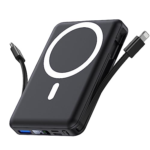 Yiisonger Magsafe Powerbank 10000mAh, Wireless Magnetische Powerbank 22.5W PD Schnelles Laden mit LED-Display und USB-C Ladekabel Externe Akkupack für iPhone 15/14/13/12 Pro Max/Pro/Plus (Schwarz) von Yiisonger