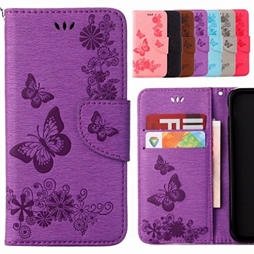 Handyhülle Sony Xperia L1 / G3311 hülle, Yiizy Schmetterling Tasche Leder Schutzhülle PU Ledertasche Schutz Cover Magnet Beutel Silikon Gummi huelle Schale Stehen Kartenhalter Stil (Violett) von Yiizy